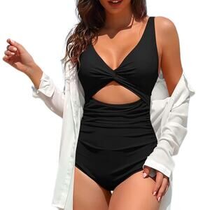 Charmo Black One Piece Ruched Tummy Control Swimsuit Size Small